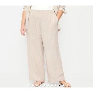 Old Navy High-Rise Extra Wide Leg Linen Pants Size XXL Tall Natural Color